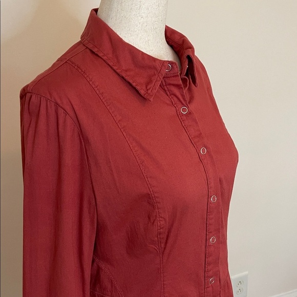 Free People Red Snap Front Boho Shirt Dress Long Sleeve Size XS Fits S/M - Picture 2 of 7